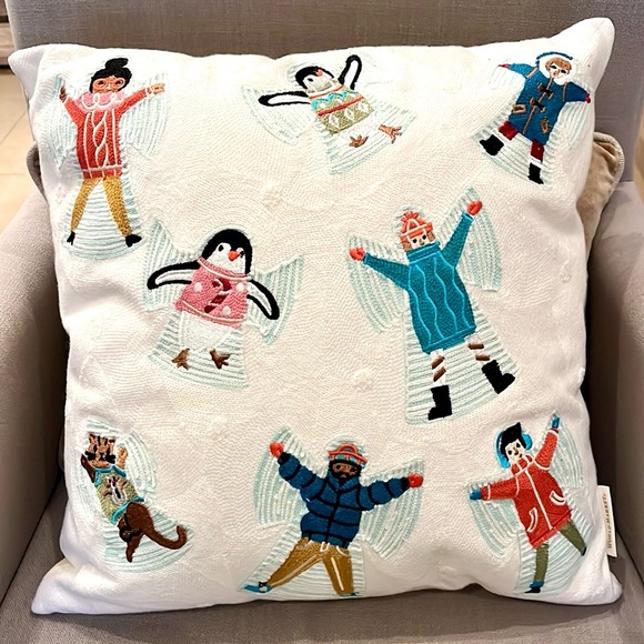 Embroidered Snow Angels Pillow - Picture 4 of 11